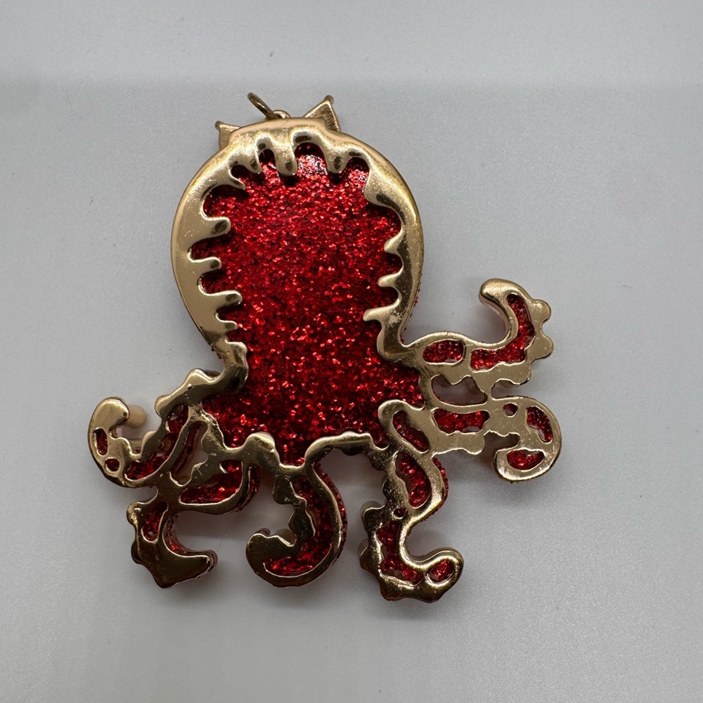 Betsy Johnson Statement drop earrings colorful red glitter octopus with pendant - Picture 7 of 10